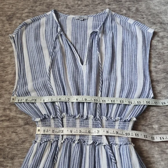 Rails Ashlyn Levanzo Striped Dress Sleeveless Smock Ruffle Blue Midi Linen Rayon - Picture 11 of 12